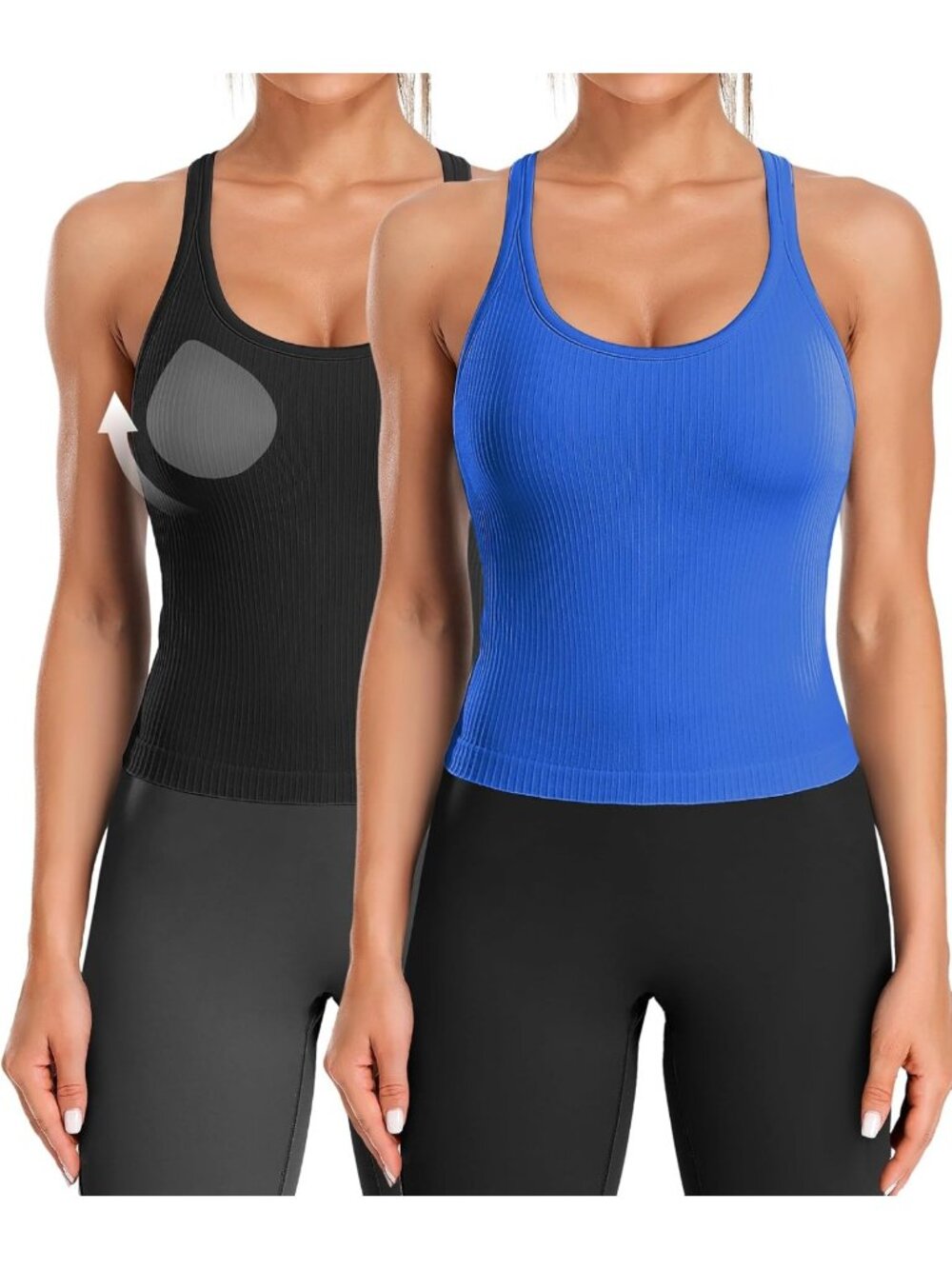 Ribbed Workout Crop Top with Built-in Bra for Women - Activewear, Fitness, Gym